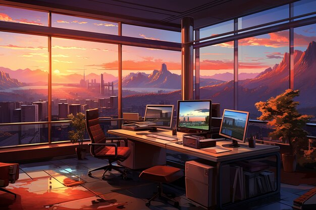 Photo gratuite beaux bureaux dans le style des dessins animés