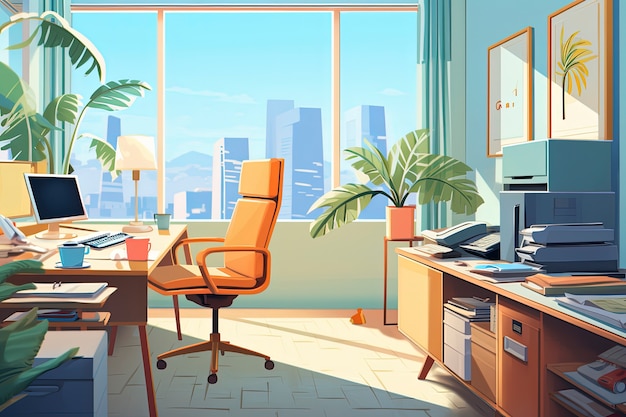 Photo gratuite beaux bureaux dans le style des dessins animés