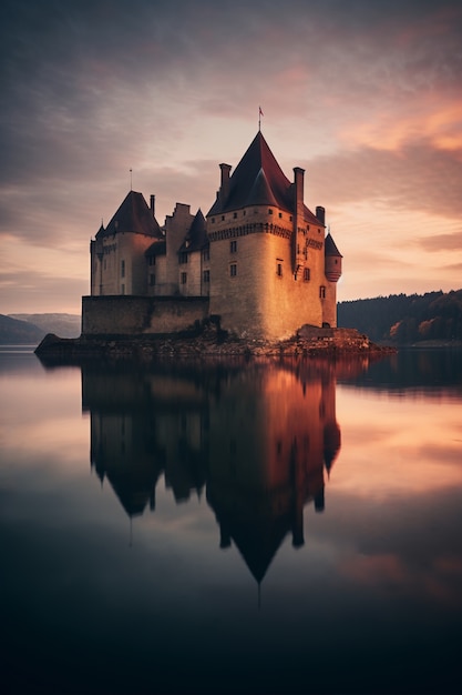 Photo gratuite beaux châteaux au bord du lac