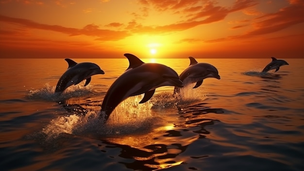 Beaux dauphins nageant ensemble