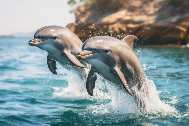 Beaux dauphins nageant