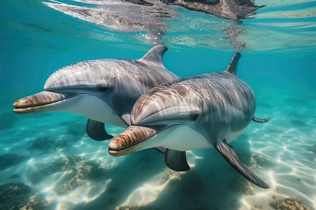 Beaux dauphins nageant