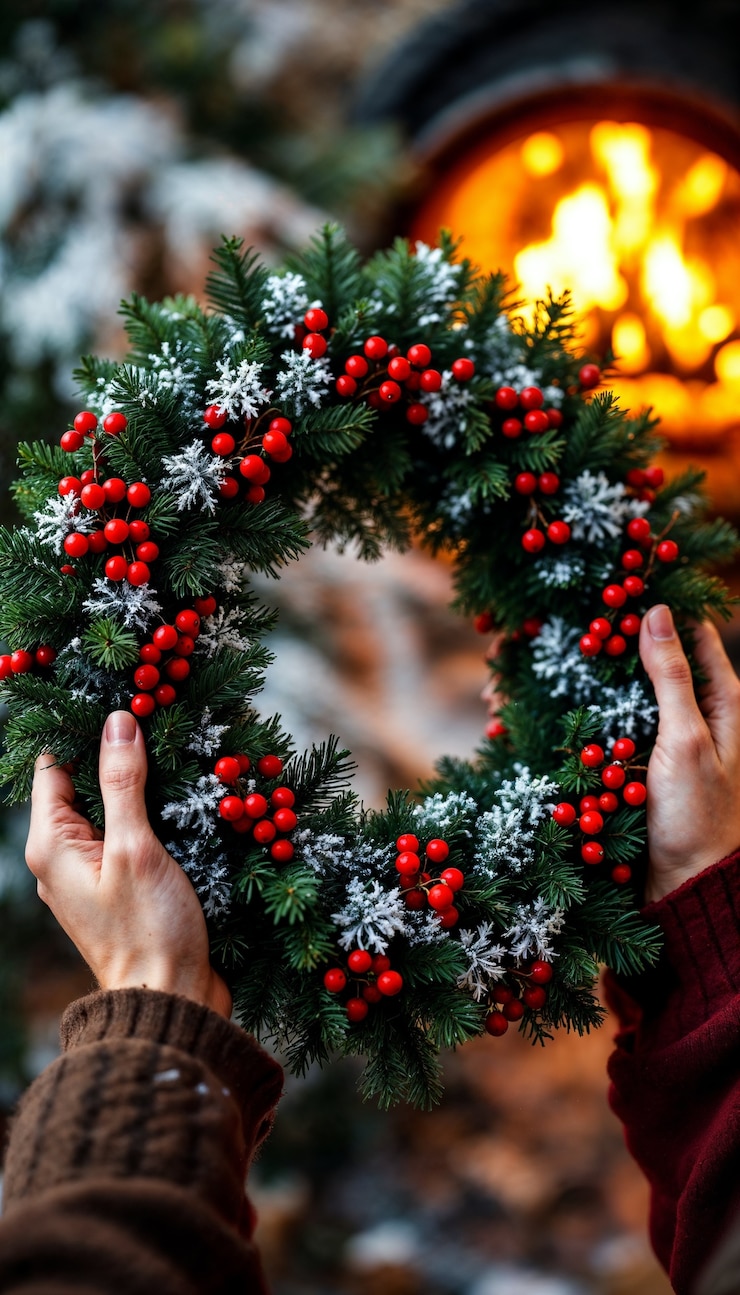 Photo gratuit beaux détails de la préparation de la couronne de noël