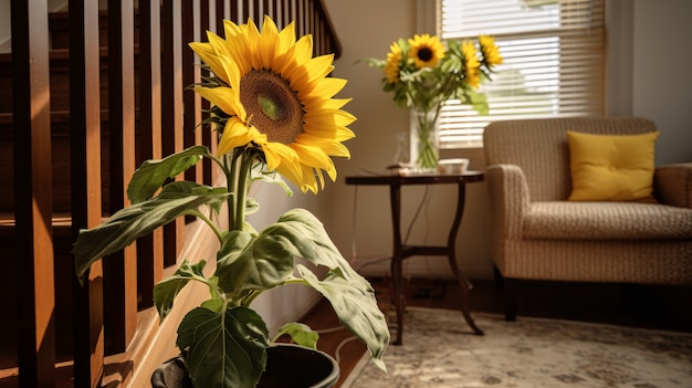 Photo gratuite de beaux tournesols à l'intérieur