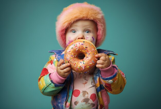 Bébé avec de délicieux beignets générés par ai