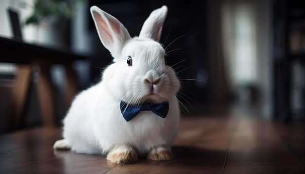 Un bébé lapin moelleux dans un nœud papillon généré par l'IA