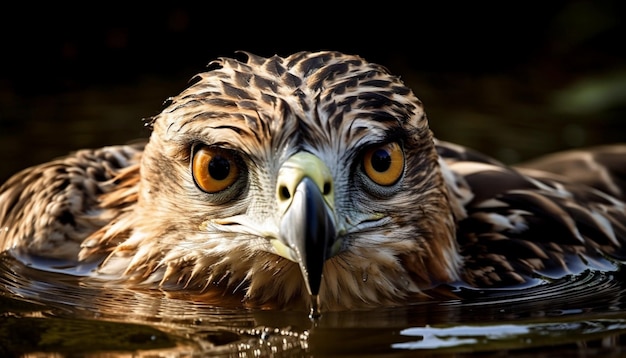 Photo gratuite le bec de faucon laisse tomber un poisson majestueux dans un étang généré par l'ia