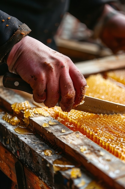 Photo gratuite beekeeper working at  bee farm