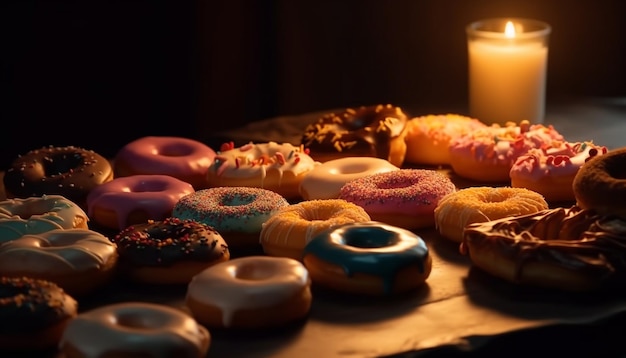 Photo gratuite beignet avec glaçage au chocolat et pépites généré par l'ia