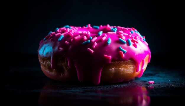 Beignet gourmand avec glaçage au chocolat et vermicelles générés par l'IA