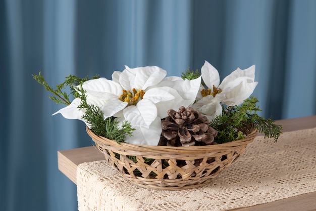 Bel arrangement de poinsettias blancs