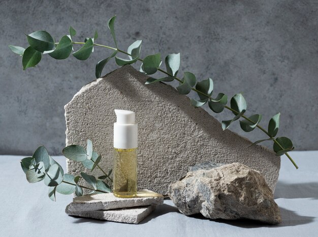 Bel eucalyptus avec des produits de beauté