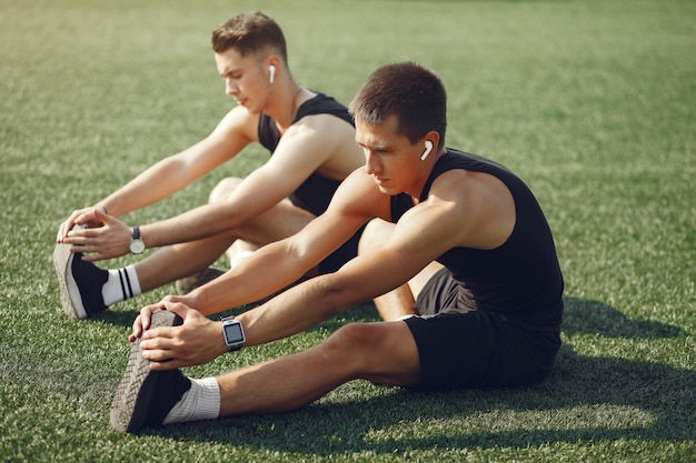 Bel homme, formation, dans, a, parc été