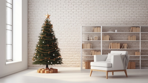 Photo gratuite bel sapin de noël avec fauteuil