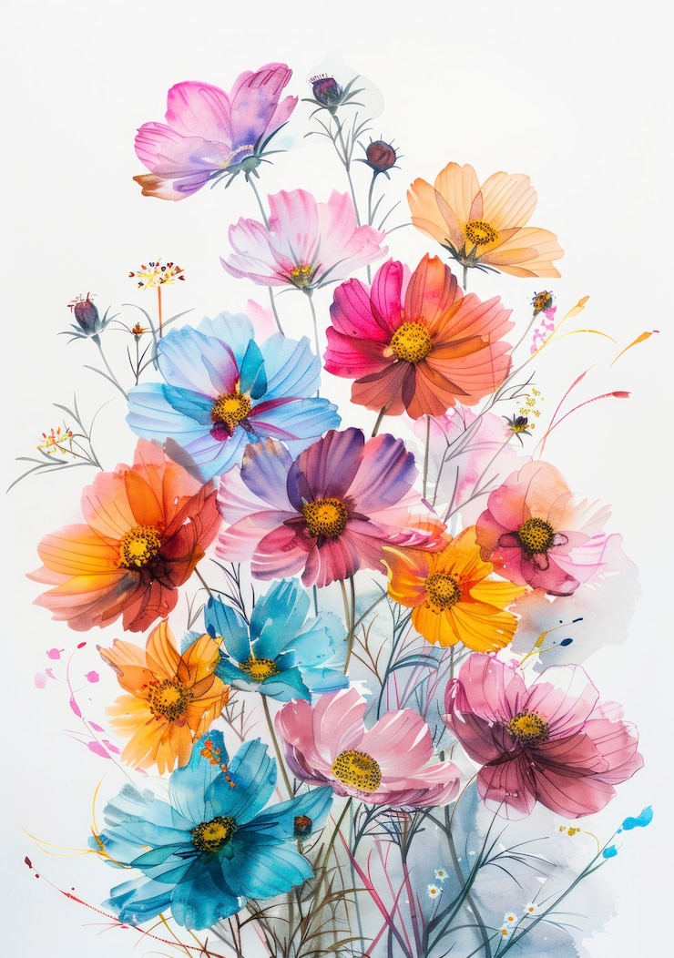 Photo gratuit une belle arrangement floral à l'aquarelle