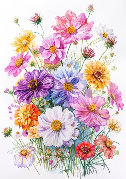 Une belle arrangement floral à l'aquarelle