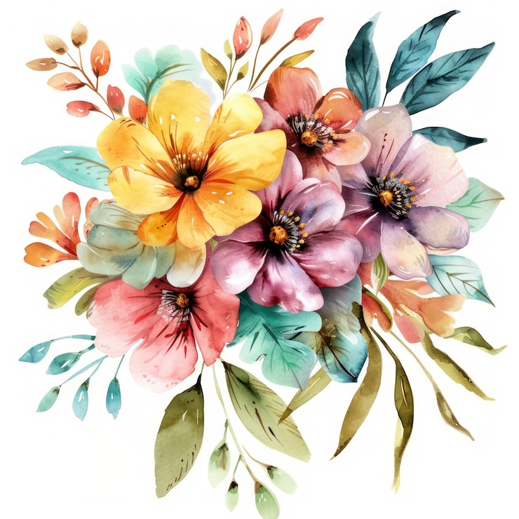 Photo gratuit une belle arrangement floral à l'aquarelle