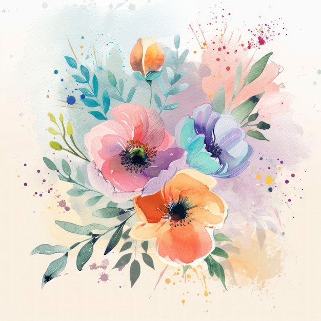 Photo gratuite une belle arrangement floral à l'aquarelle