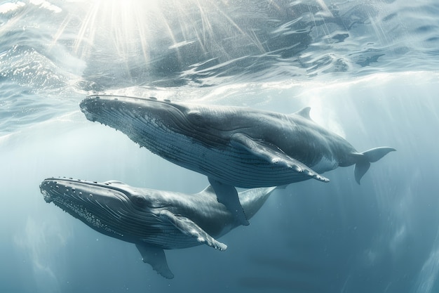 Photo gratuite une belle baleine traversant l'océan