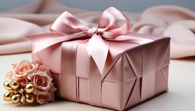 Photo gratuite une belle boîte cadeau rose emballée avec amour et élégance générée par l'intelligence artificielle