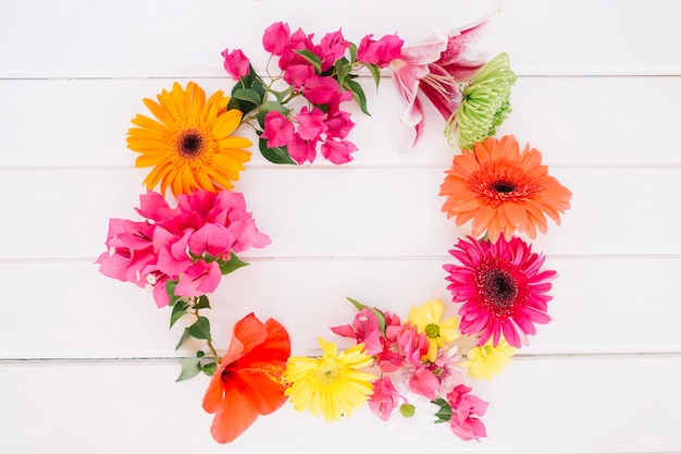 Belle couronne de fleurs sur blanc