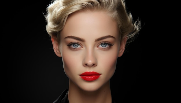 Belle femme blonde aux yeux bleus, mannequin élégant et glamour généré par l'intelligence artificielle