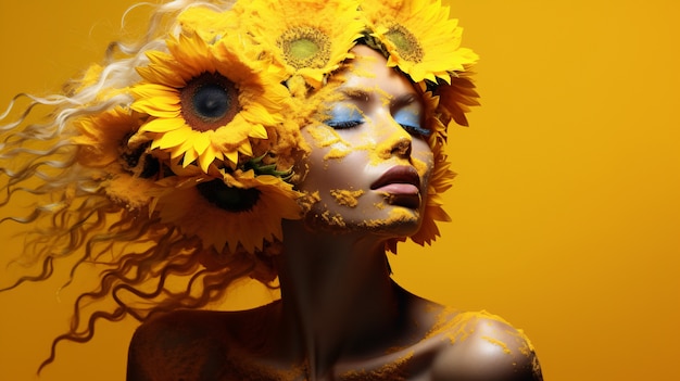 Photo gratuite une belle femme posant avec du tournesol