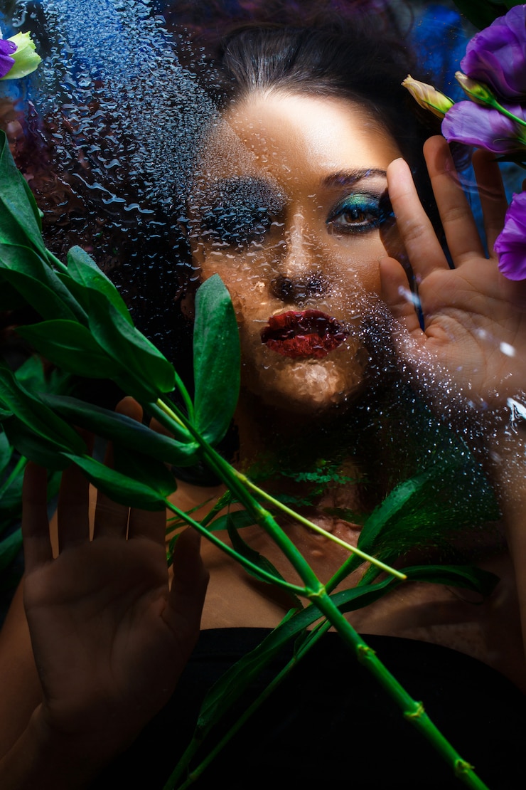 Photo gratuit belle fille de mode avec un maquillage lumineux parmi les eustomas.