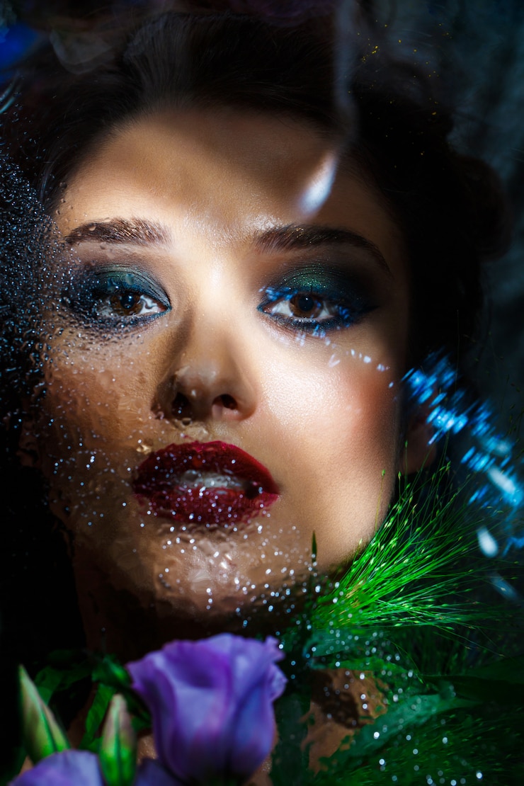 Photo gratuit belle fille de mode avec un maquillage lumineux parmi les eustomas.