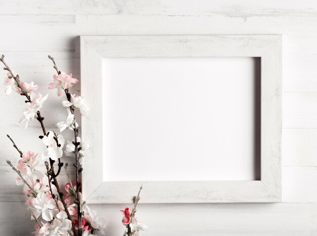 Belle fleur et un cadre sur un mur en bois