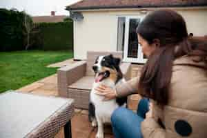 Photo gratuite belle formation de chien border collie avec le propriétaire