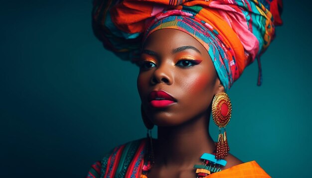 Belle jeune femme africaine en turban traditionnel généré par l'IA