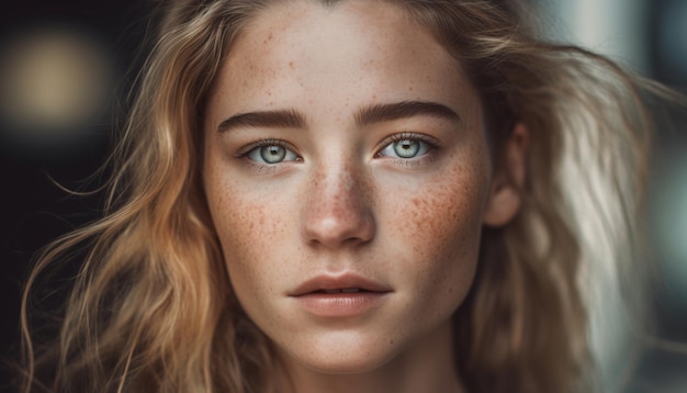 Belle jeune femme aux longs cheveux blonds générés par l'IA