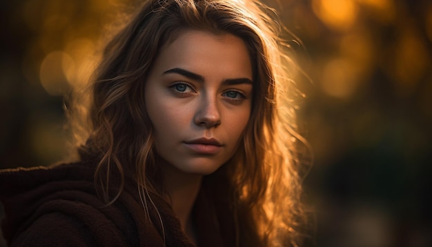 Belle jeune femme dans la nature souriante en toute confiance générée par l'IA