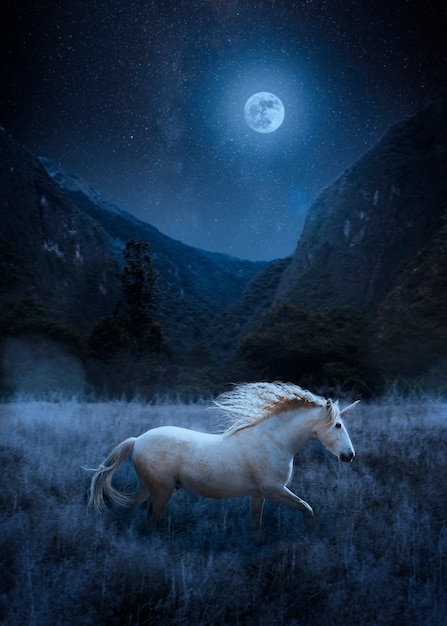 Photo gratuite belle licorne dans la composition de la nature