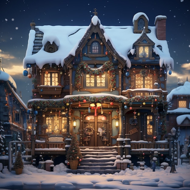 Photo gratuite une belle maison de noël décorée