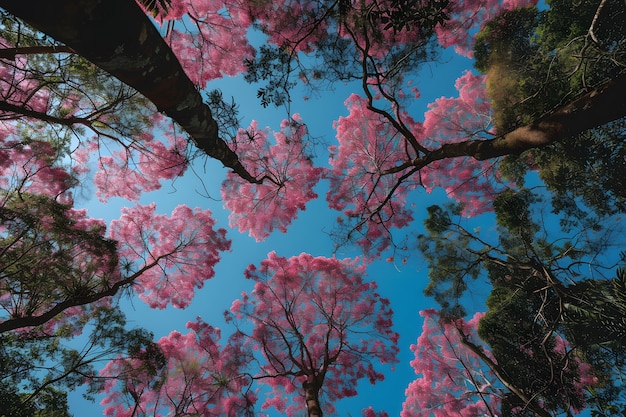 Photo gratuite une belle perspective de canopée d'arbre avec un paysage naturel