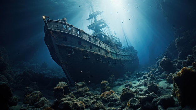Photo gratuite une belle photographie capture l'attrait étrange d'un navire coulé