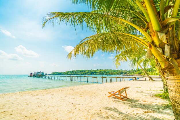 Belle plage tropicale et mer avec cocotier sur une île paradisiaque