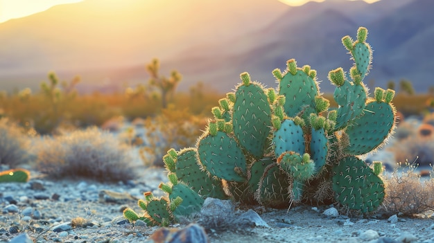 Belle plante de cactus avec un paysage désertique