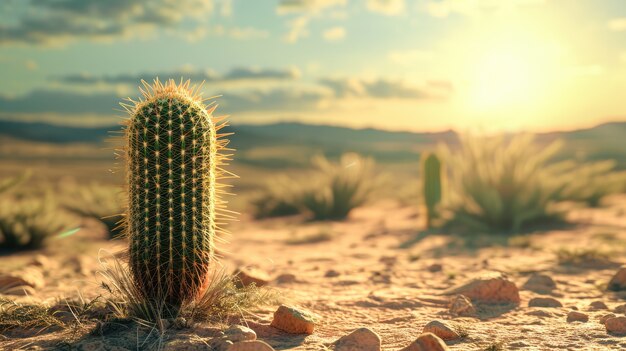 Belle plante de cactus avec un paysage désertique