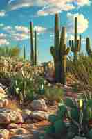 Photo gratuite belle plante de cactus avec un paysage désertique