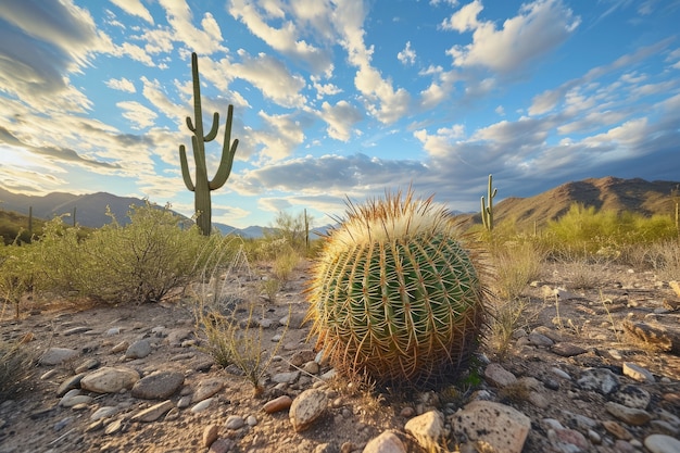 Photo gratuite belle plante de cactus avec un paysage désertique