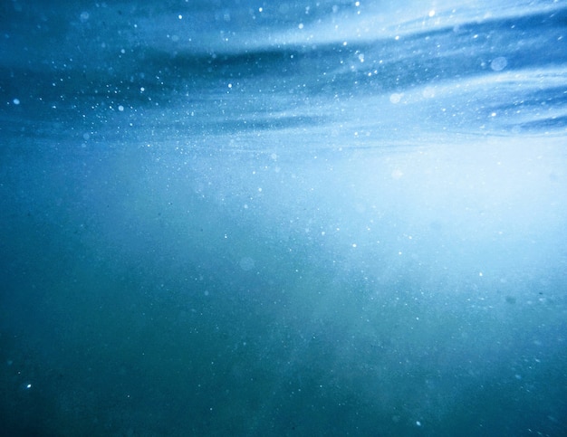 Belle prise de vue sous l'eau avec la lumière du soleil qui brille à travers la surface