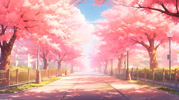 Photo gratuite belle scène de dessin animé du paysage de sakura