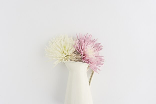 Belle vase avec fleur blanche et rose