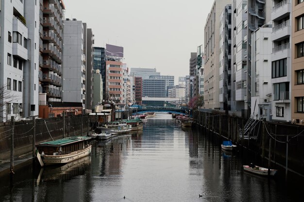 Belle ville japonaise avec rivière