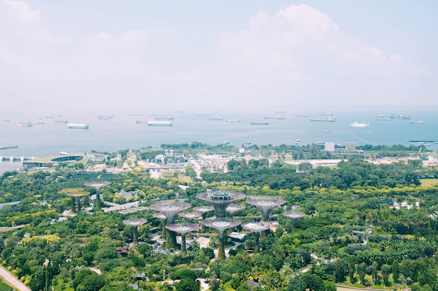 Belle vue à vol d'oiseau tourné de Garden by the Bay à Singapour