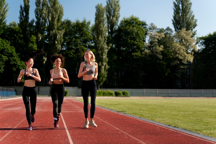Photo gratuit belles femmes s'entraînant pour une compétition de course à pied