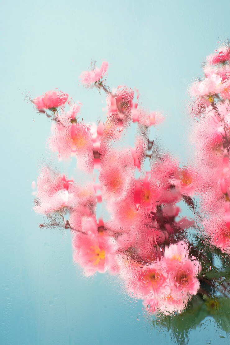 Photo gratuit belles fleurs vues derrière le verre d'humidité